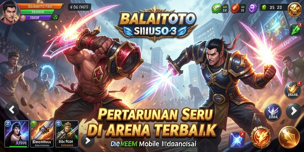 Tampilan gameplay BALAITOTO dengan pertarungan yang mendebarkan dan karakter beragam.