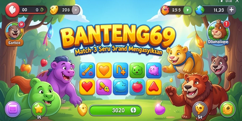 Tangkapan layar gameplay BANTENG69 dengan tampilan level Match-3 yang menantang.