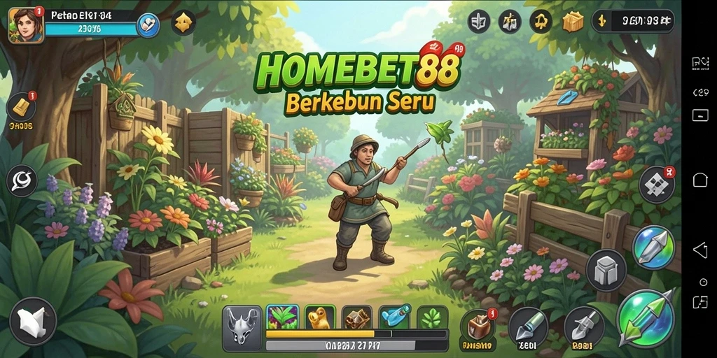 Screenshot permainan HOMEBET88 menunjukkan ladang pertanian yang rimbun dan indah.
