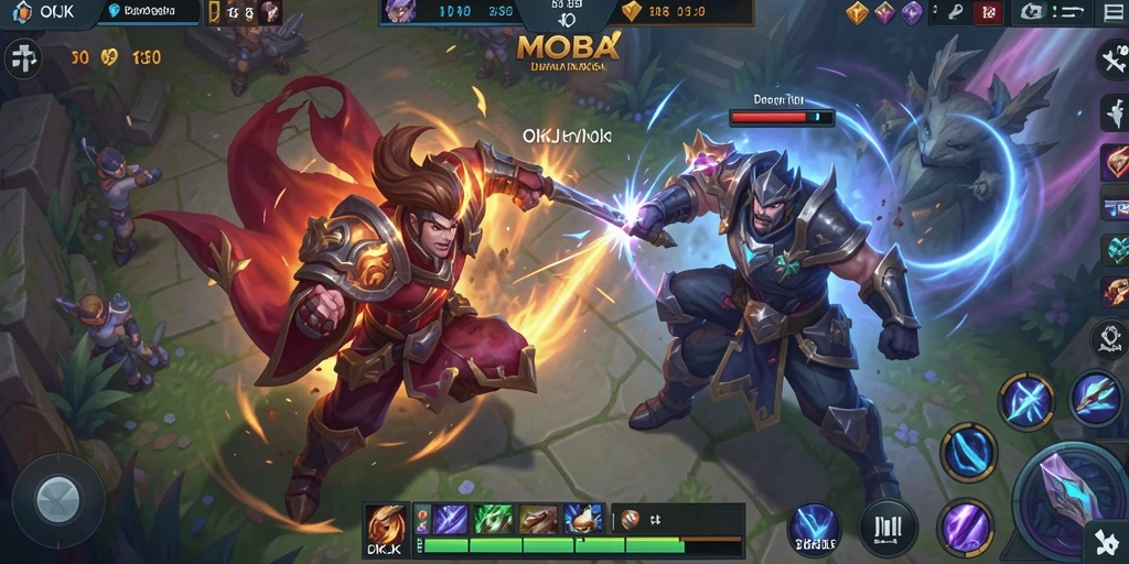 Tangkapan layar dari gameplay seru OKJK saat pertempuran antar tim.